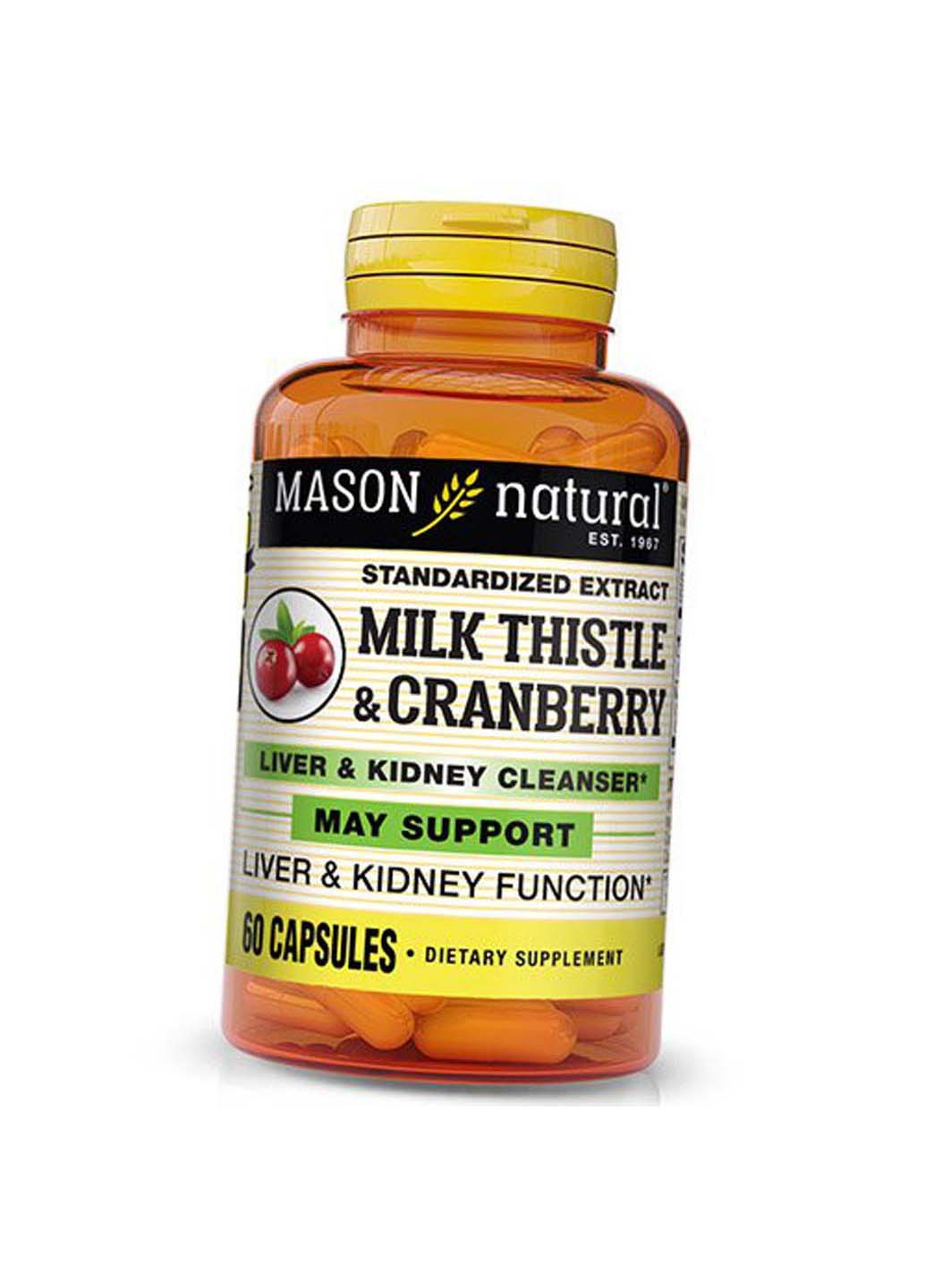 Комплекс для підтримки печінки та нирок Milk Thistle & Cranberry 60капс Mason Natural (275469657)