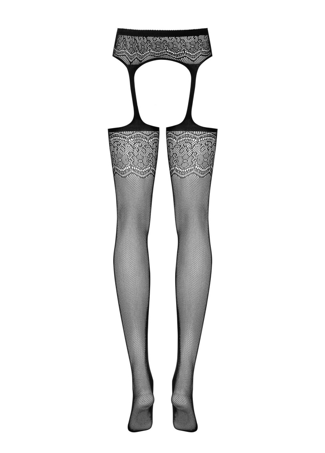 Сетчатые чулки-стокинги с цветочным рисунком Garter stockings S207 XL/XXL, черные, имитаци Obsessive (275732963)