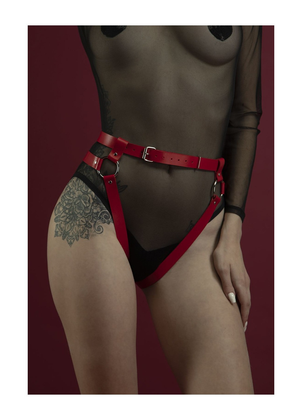 Гартери - Belt Briefs, трусики, натуральна шкіра, колір червоний Feral Feelings (275733121)