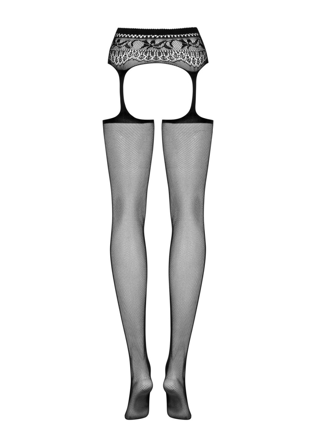 Сітчасті панчохи-стокінги з мереживним поясом Garter stockings S307 XL/X, чорні, імітація Obsessive (275732969)