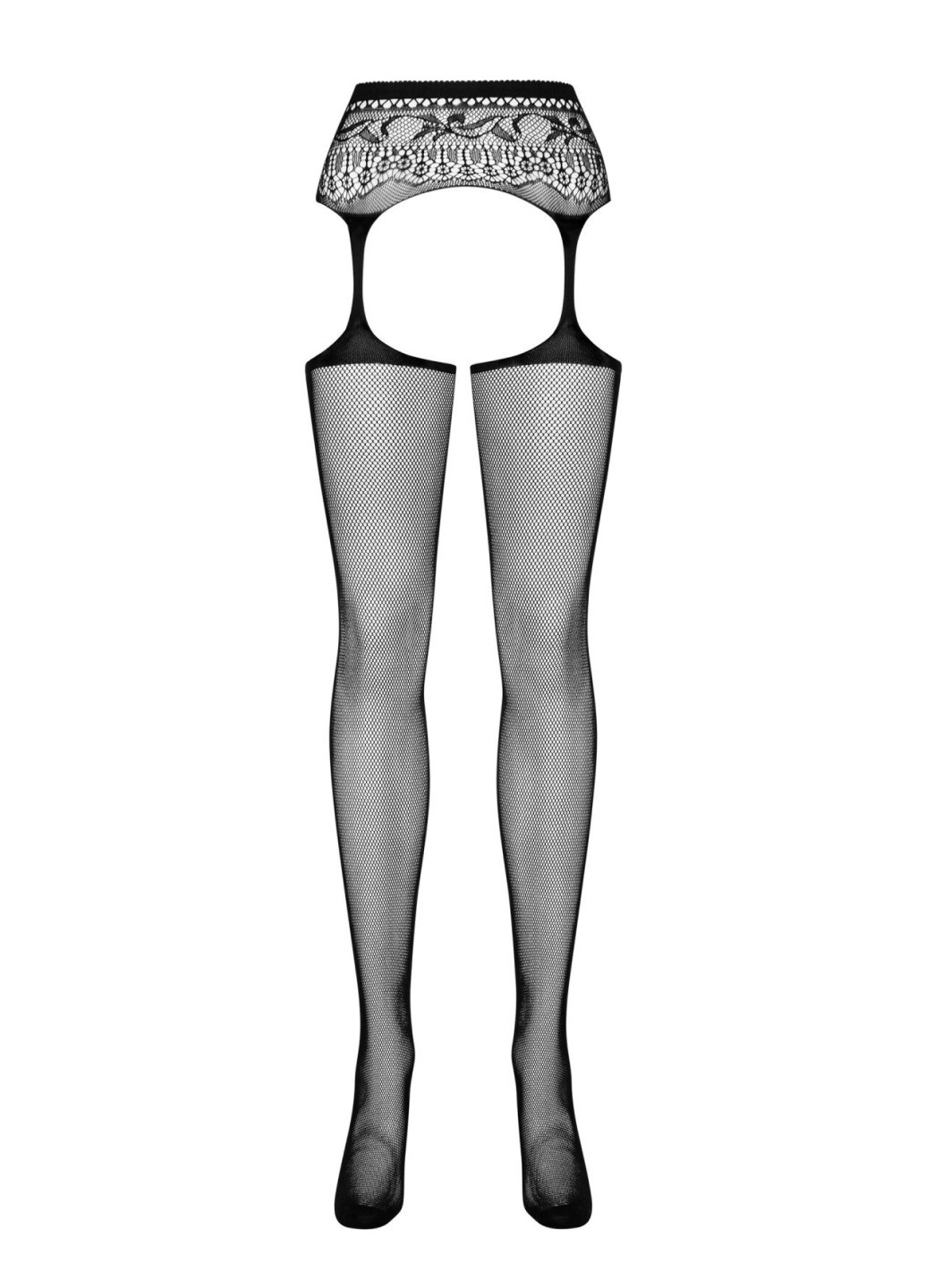Сітчасті панчохи-стокінги з мереживним поясом Garter stockings S307 S/M/L, чорні, імітація Obsessive (275732957)