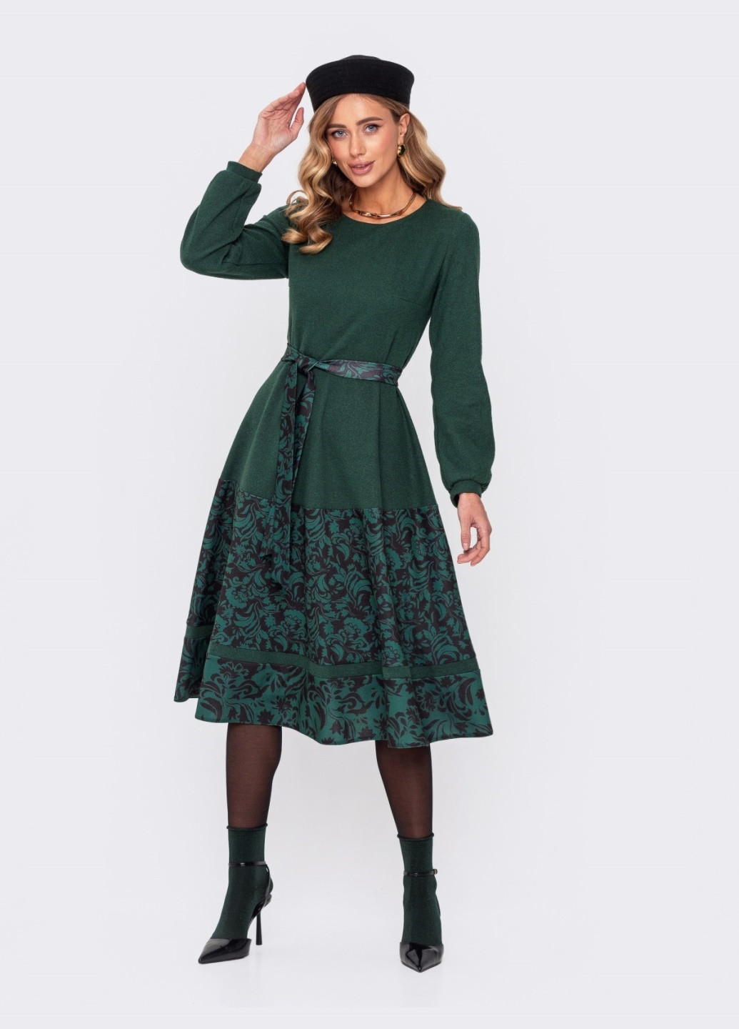 Зеленое платье-миди зелёного цвета с поясом Dressa