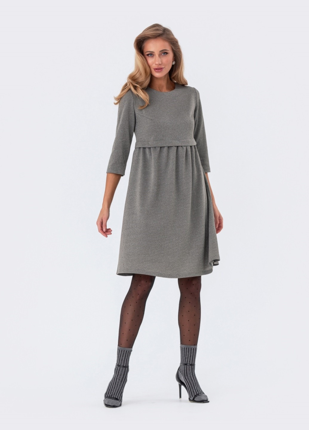 Сіра сукня-трапеція з люрексом сіра Dressa