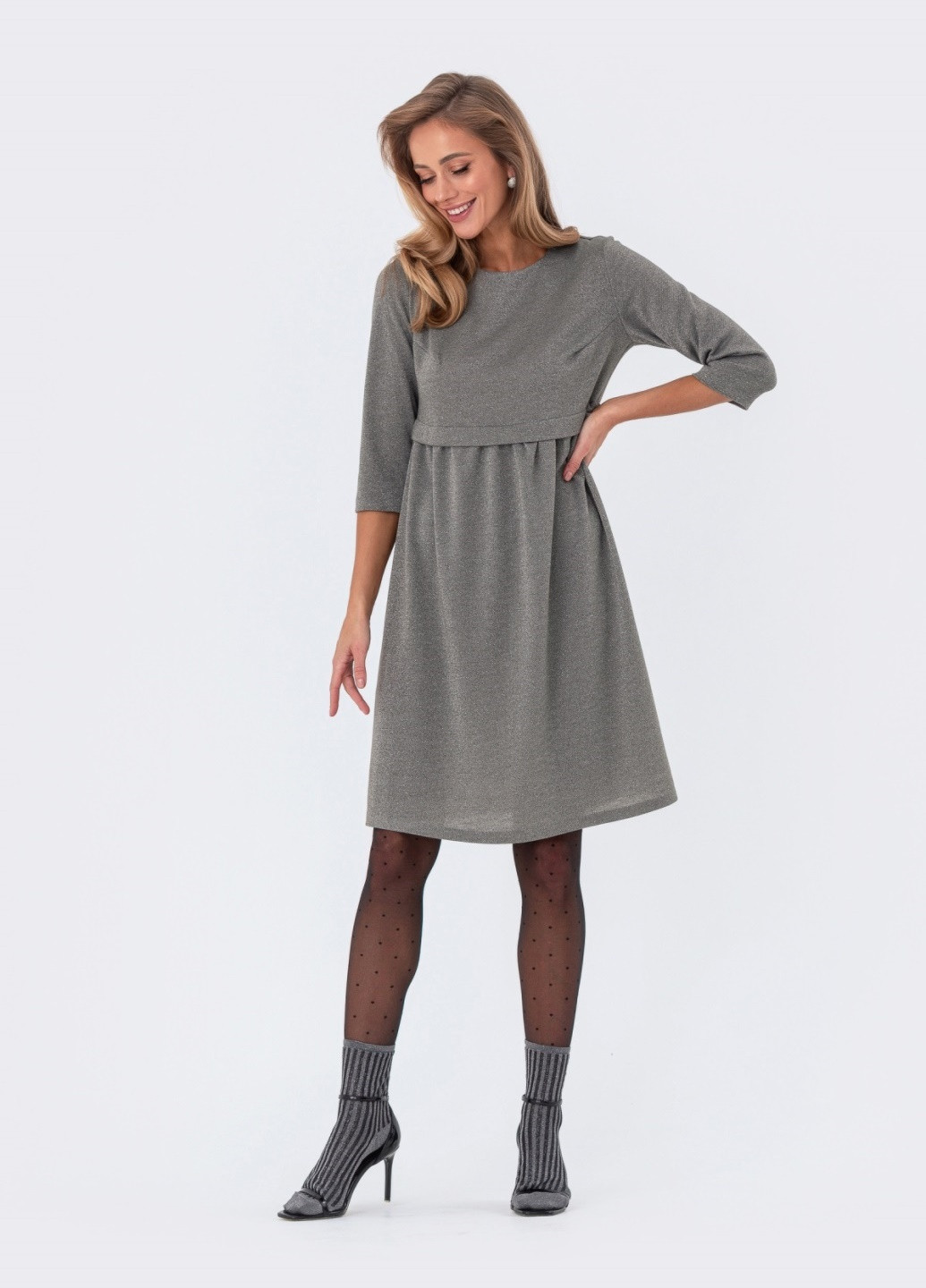 Сіра сукня-трапеція з люрексом сіра Dressa