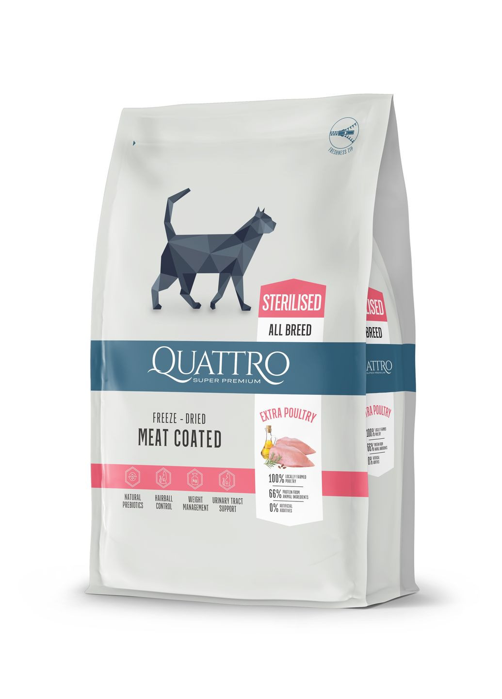 Полнорационный сухой корм для взрослых стерилизованных/кастрированных кошек Super Premium Sterilised с мясом птицы, 7 кг Quattro (275997945)