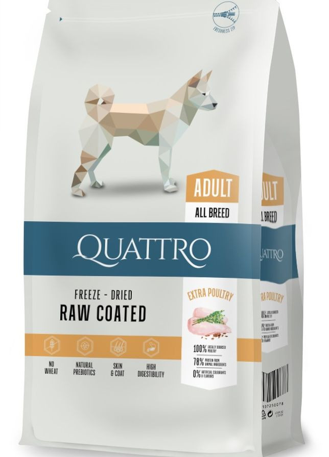 Повнораціонний сухий корм для дорослих собак всіх порід All Breed Extra Poultry з м'ясом птиці, 12 кг Quattro (275997963)