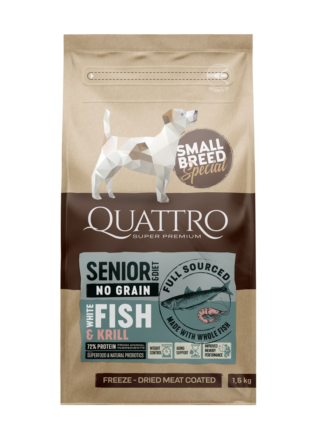 Сухой корм для пожилых собак малых пород Special Small Breed Senior с белой рыбой и крыльями, 1.5 кг Quattro (275997959)
