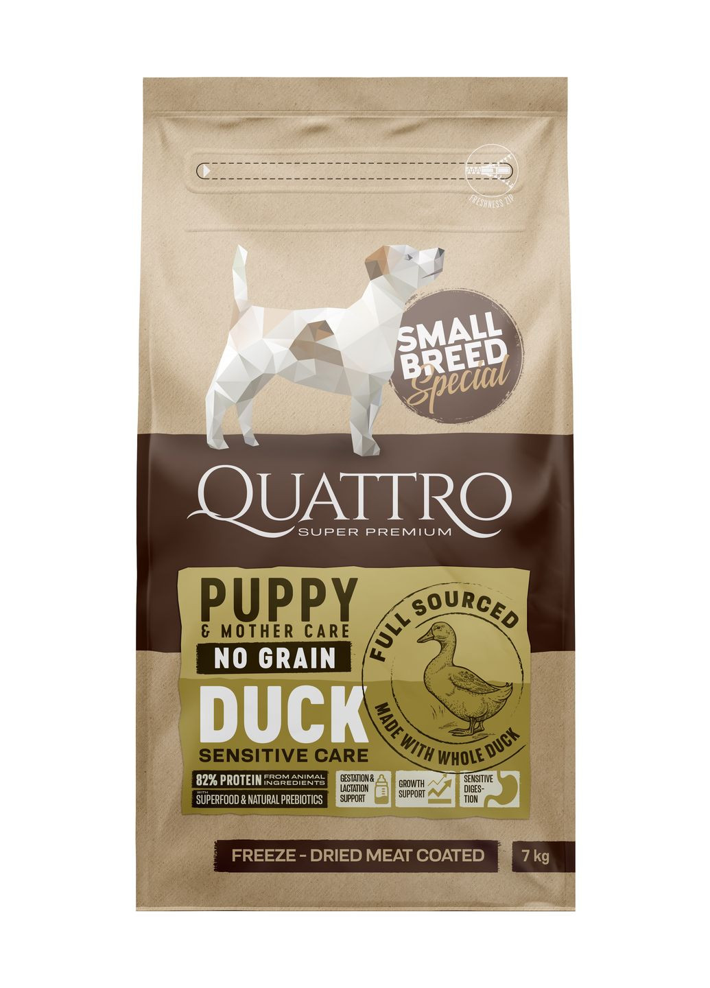 Корм для щенков и беременных собак мелких пород с чувствительным пищеварением Small Breed Puppy & Mother с уткой, 7 кг Quattro (275997958)