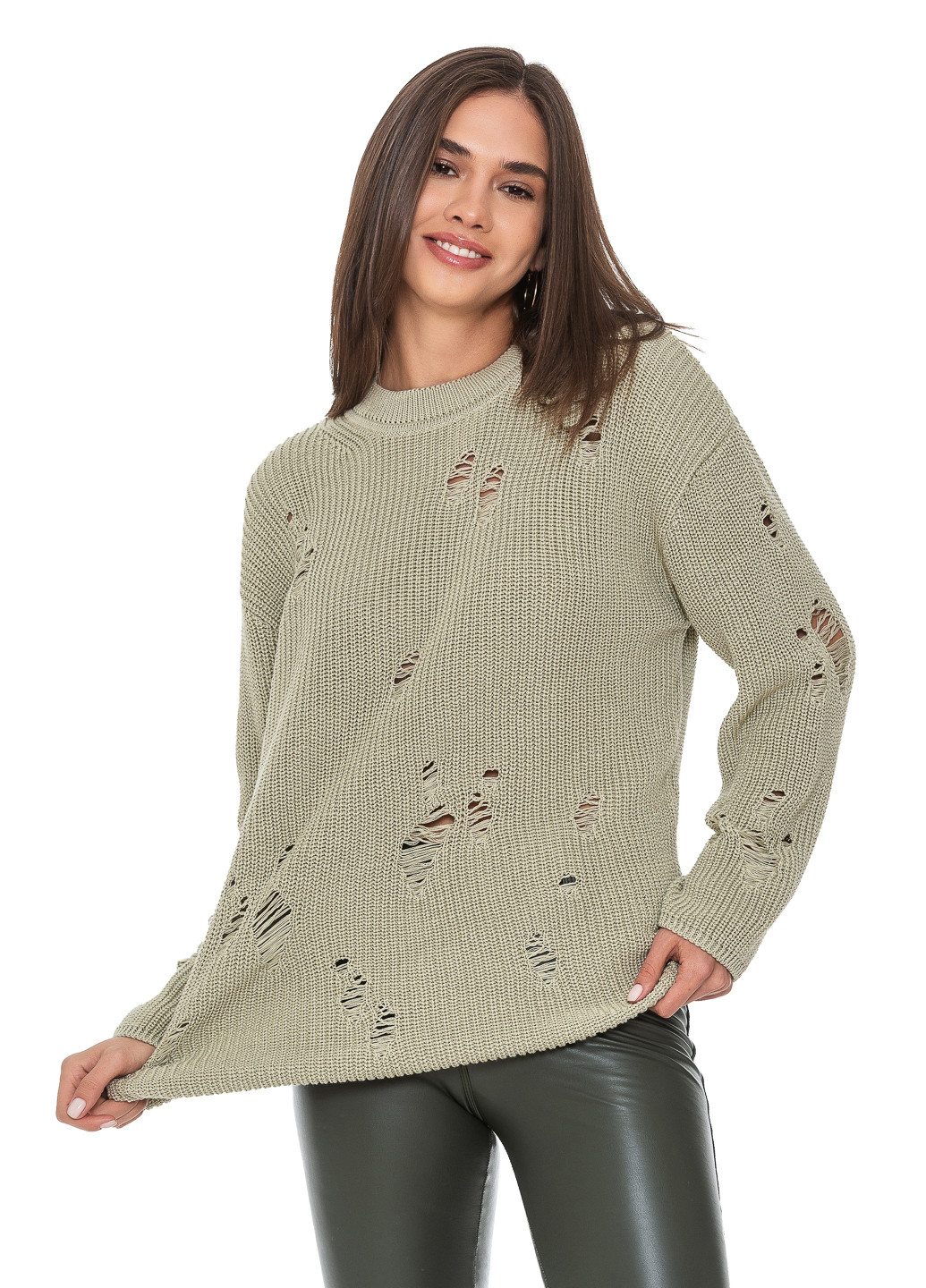 Оливковий жіночий светр з дірками SVTR