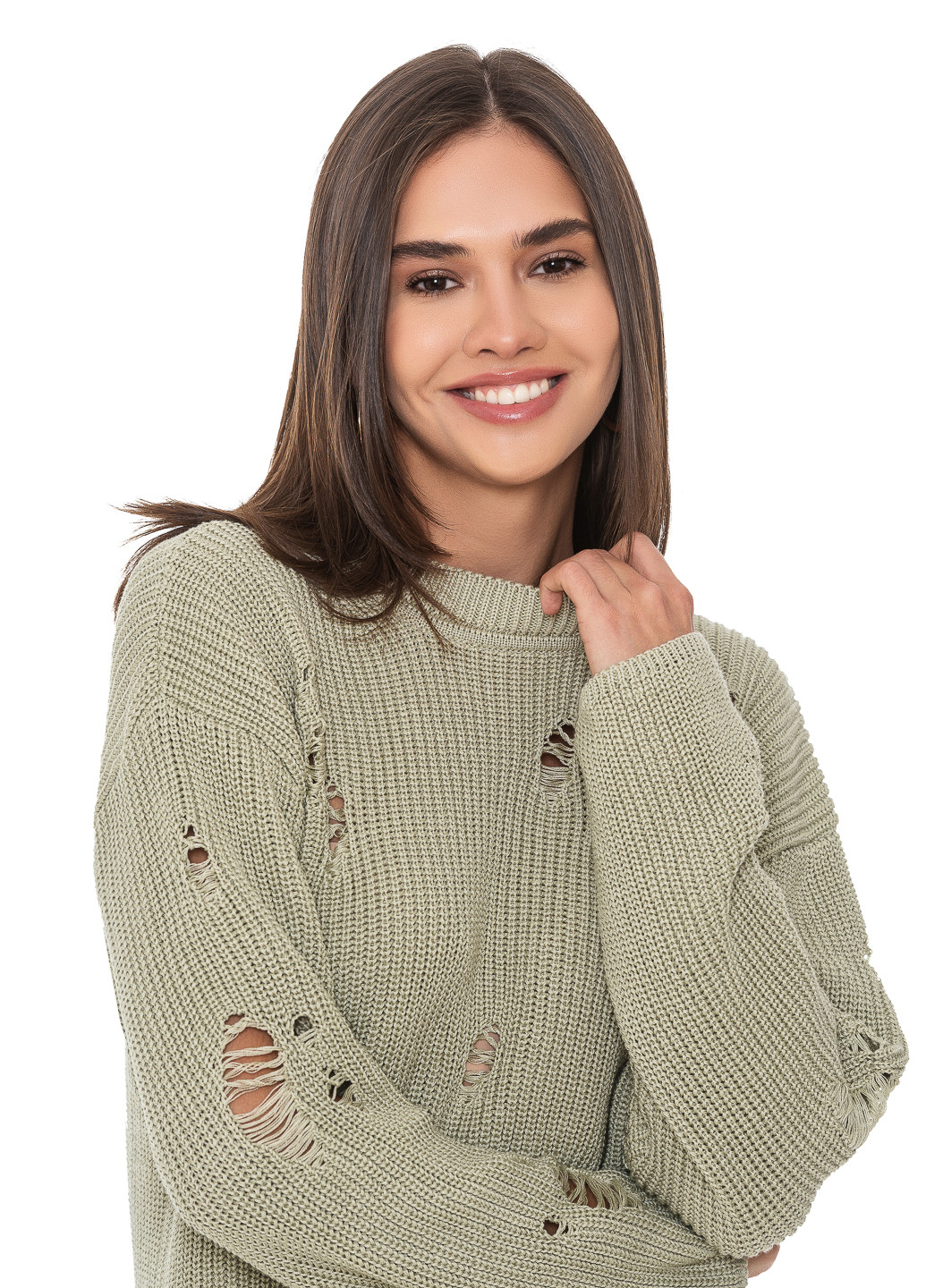 Оливковий жіночий светр з дірками SVTR