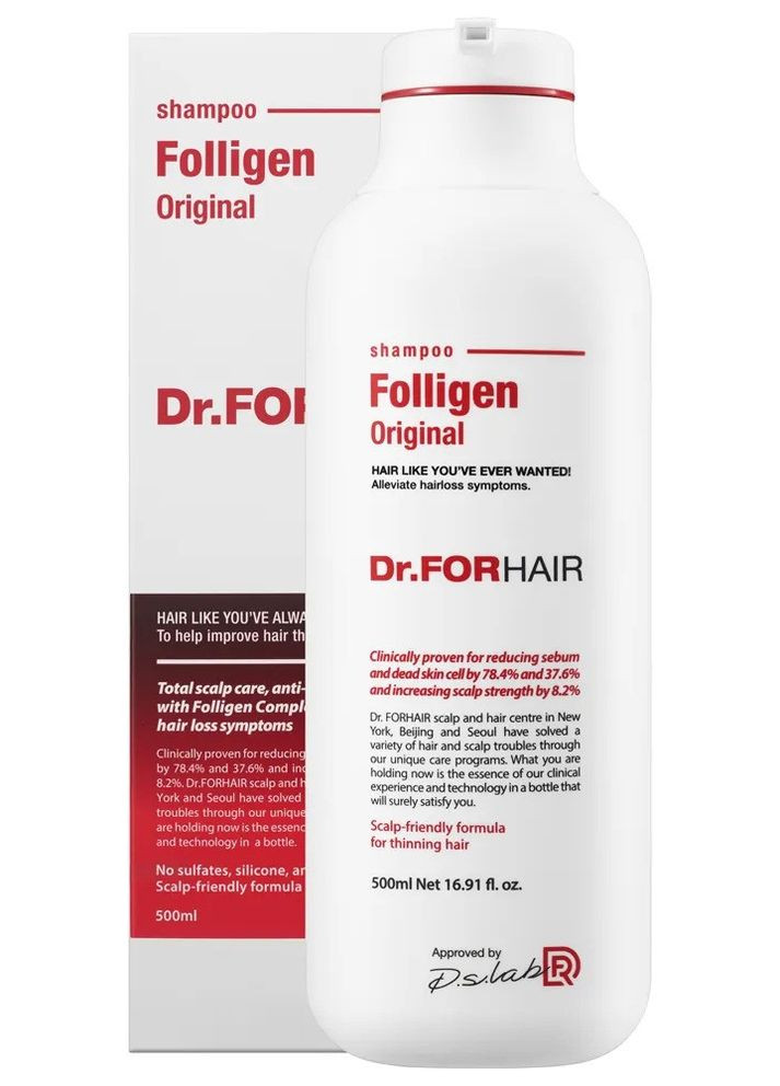 Укрепляющий шампунь против выпадения волос Folligen Shampoo, 500 мл Dr.Forhair (276190580)