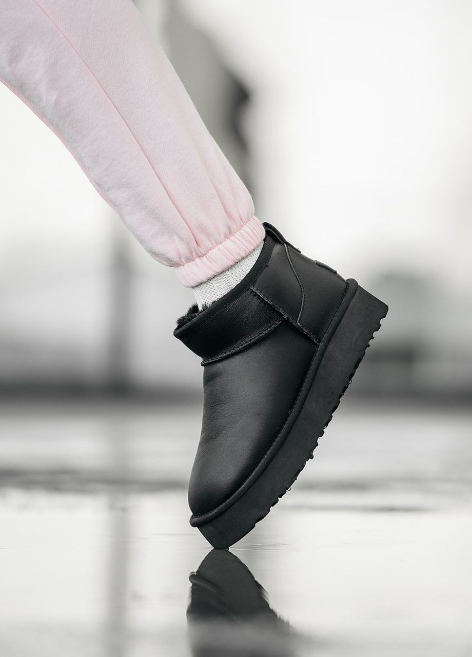 Черные сапоги угг ultra mini black platform leather (угги - кожа) UGG