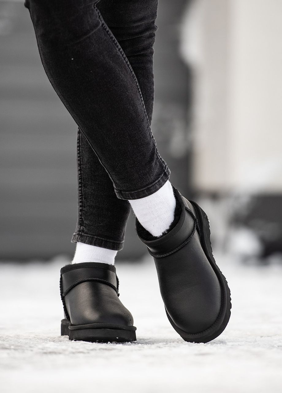 Черные сапоги угг ultra mini black (угги - кожа) UGG