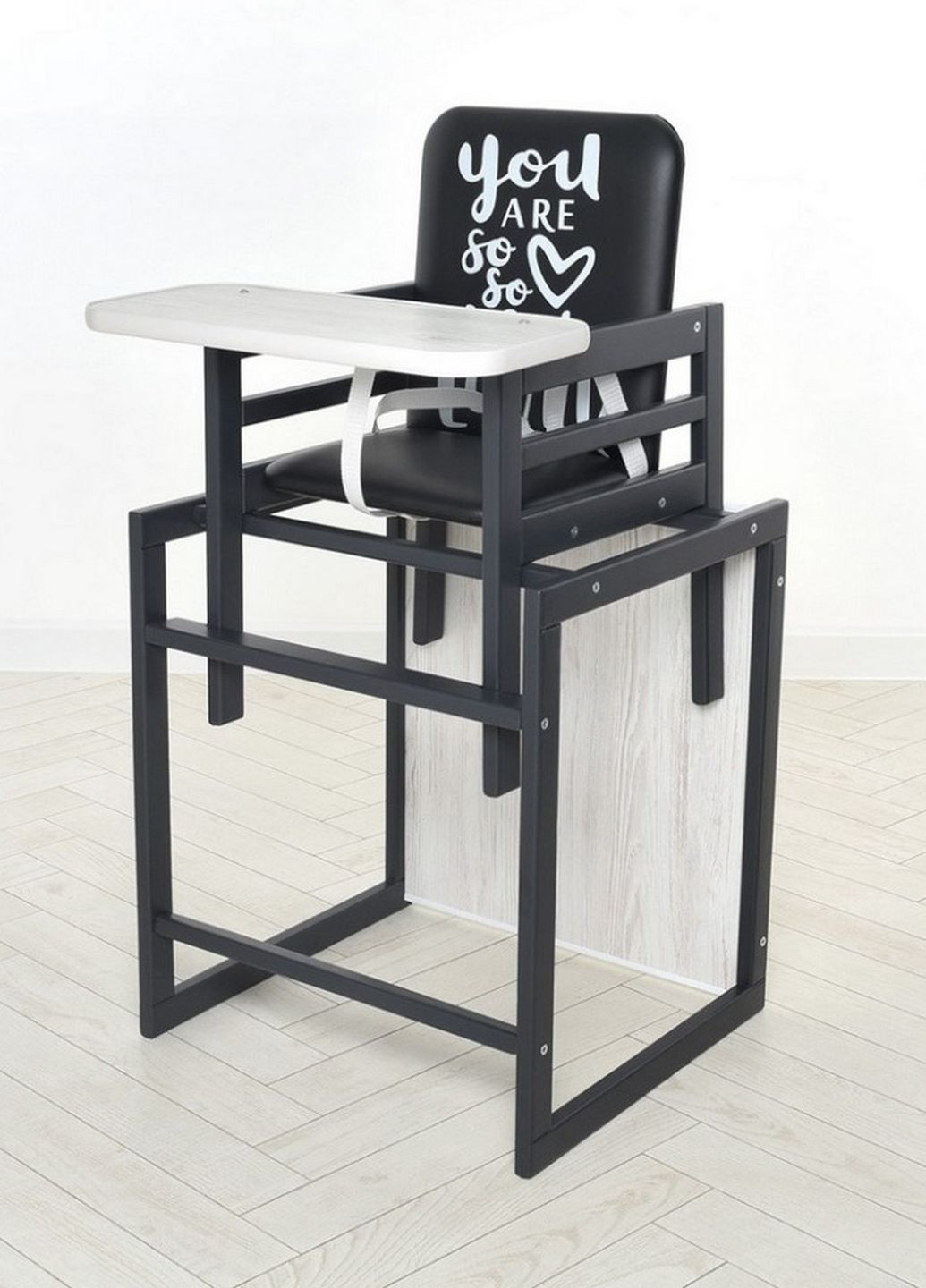 Стільчик для годування Graphite аляска, для годування, зі столиком, чорний+білий Bambi (276255101)