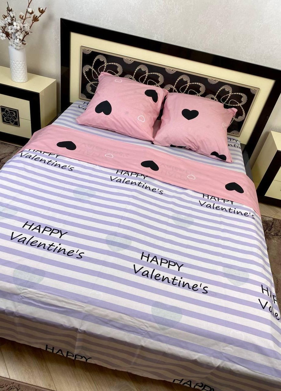 Постільна білизна бавовняна Серця Двоспальна Простирадло на гумці 180x200х20 Бязь Рожева 70 х 70 No Brand (276459240)