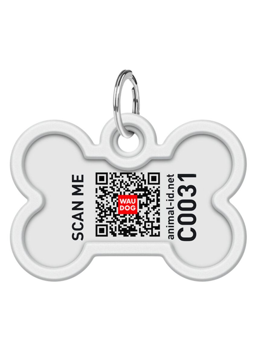 Адресник для собак і котів металевий Smart ID з QR паспортом"Марс", кістка, Д 40 мм, Ш 28 мм WAUDOG (276387051)
