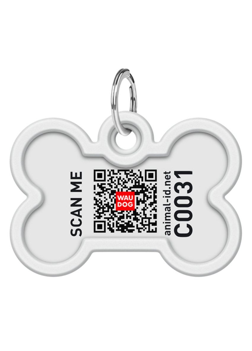 Адресник для собак і котів металевий Smart ID з QR паспортом"Мілітарі", кістка, Д 40 мм, Ш 28 мм WAUDOG (276387134)