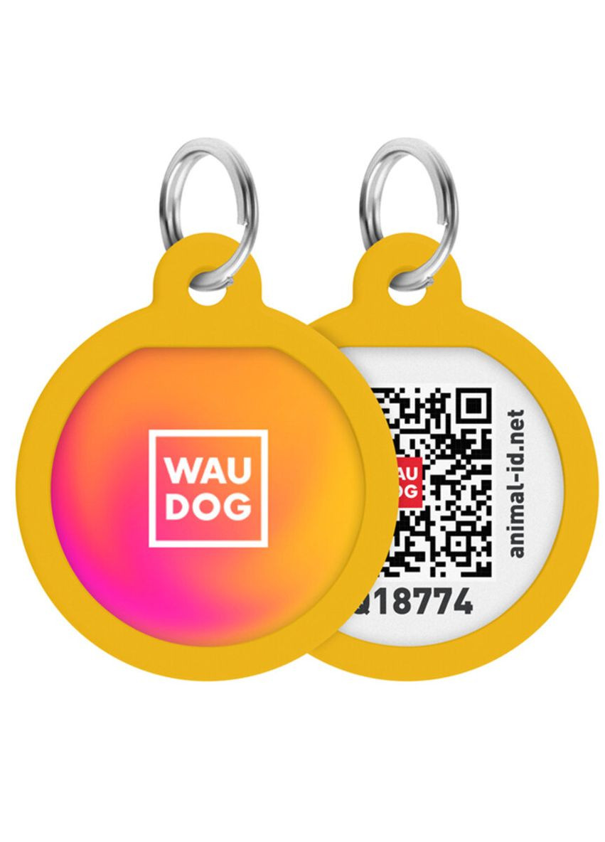Адресник для собак і котів металевий Smart ID з QR паспортом"Градієнт помаранчевий", коло, Д 25 мм WAUDOG (276387069)