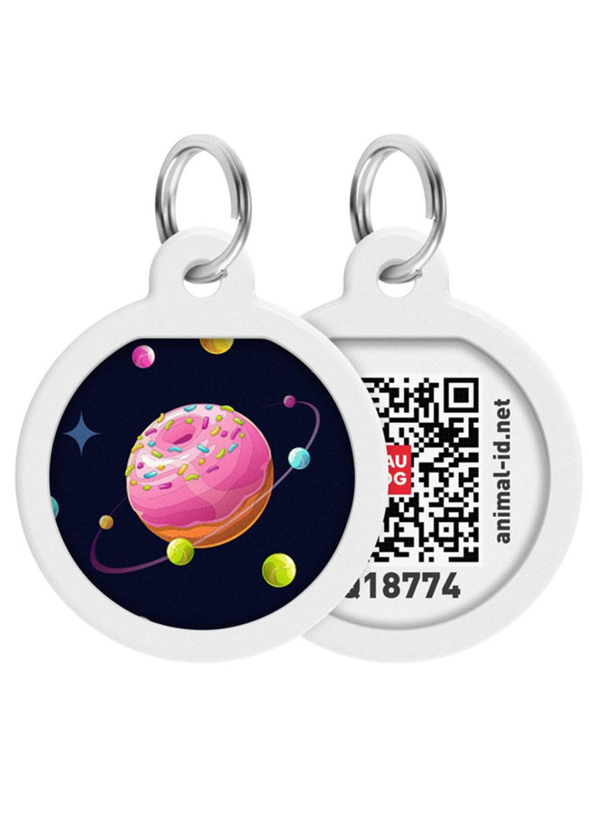Адресник для собак та котів металічний Smart ID з QR паспортом"Всесвіт пончиків", круг, Д 25 мм WAUDOG (276387305)