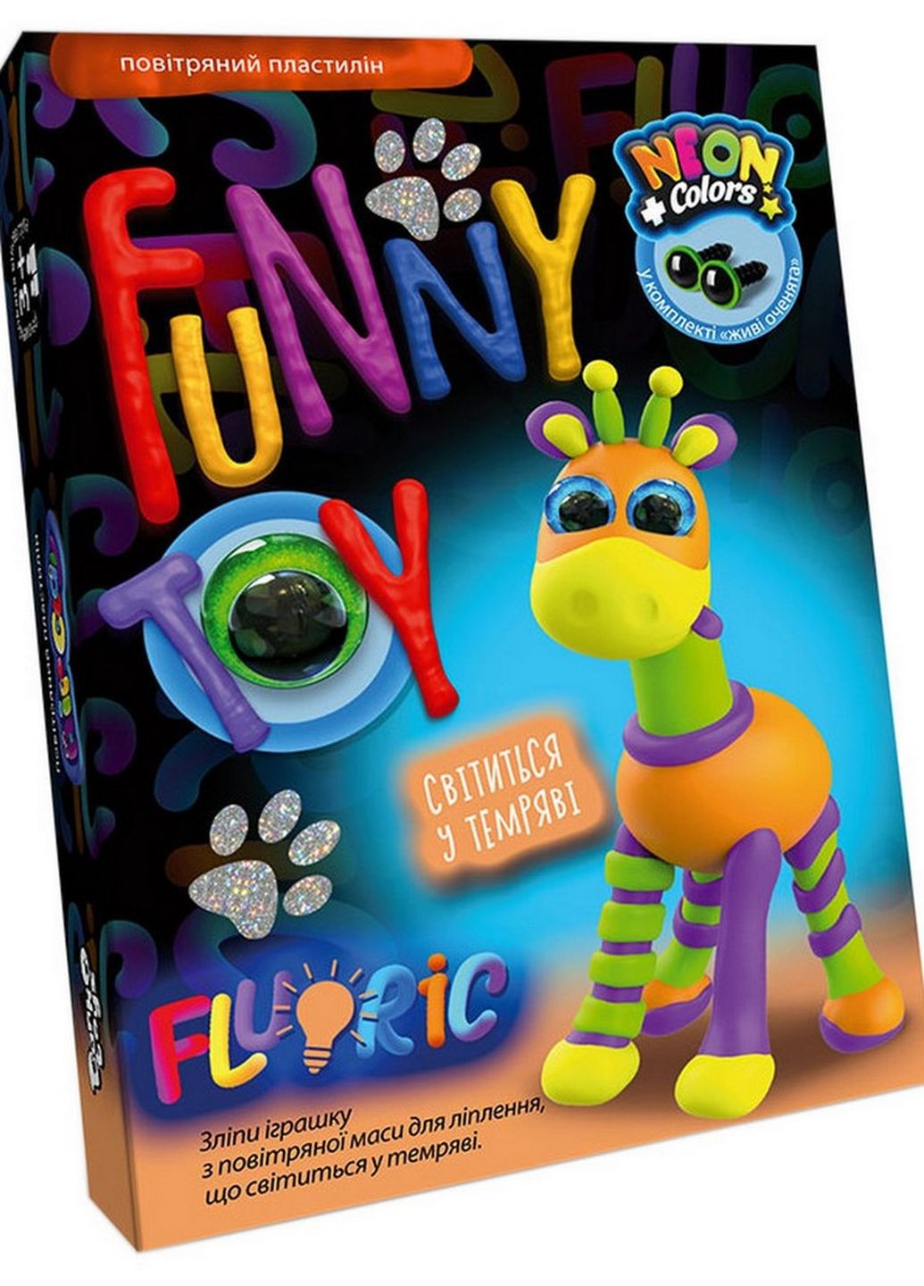 Набор креативного творчества "AIR CLAY "FLUORIC" ARCL-FL-01 укр, 4 цвета, светится Жираф Danko Toys (276383330)