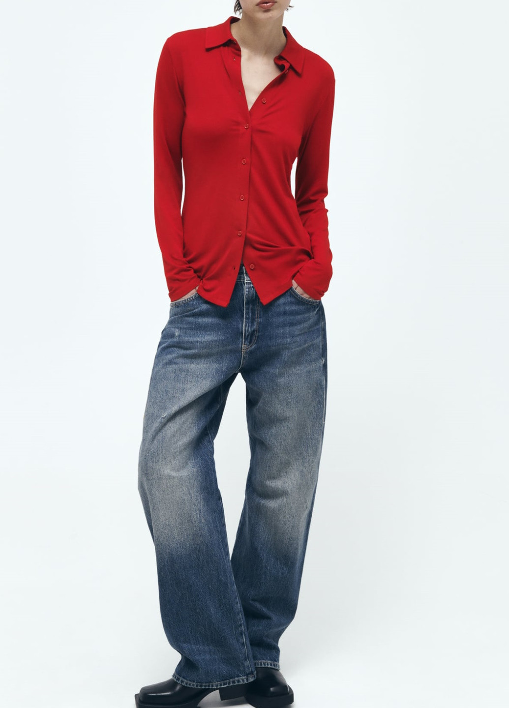 Красная классическая рубашка однотонная Zara