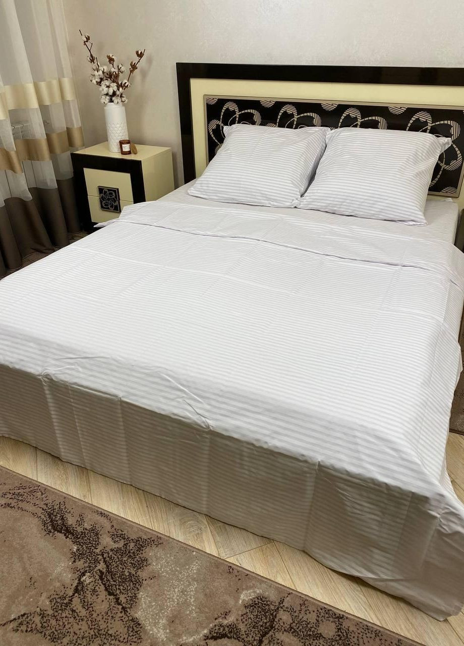 Постельное белье хлопковое в Полоску Евро Простынь на резинке 180x200х20 Бязь Белое 50 х 70 No Brand (276459283)