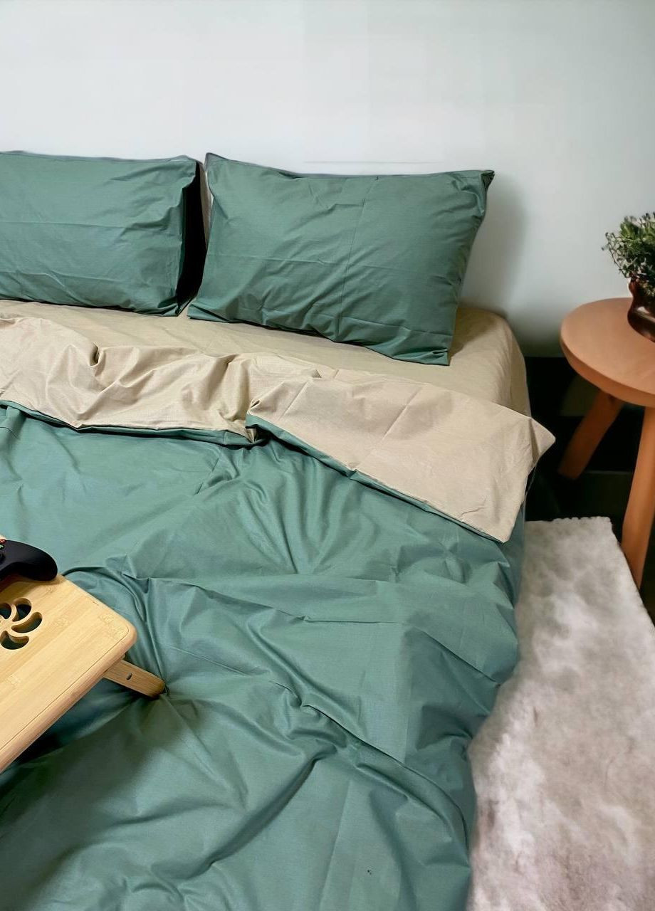 Постільна білизна бавовняна Однотонна Двоспальна Простирадло на гумці 160x200х20 Бязь Хакі 70 х 70 No Brand (276459246)