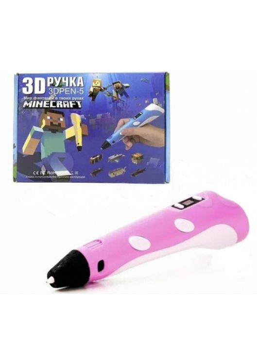 3D ручка для рисования с экраном 3д Ручка Pen5 Minecraft с LCD дисплеем и 30 м пластика Розовая No Brand (276461528)