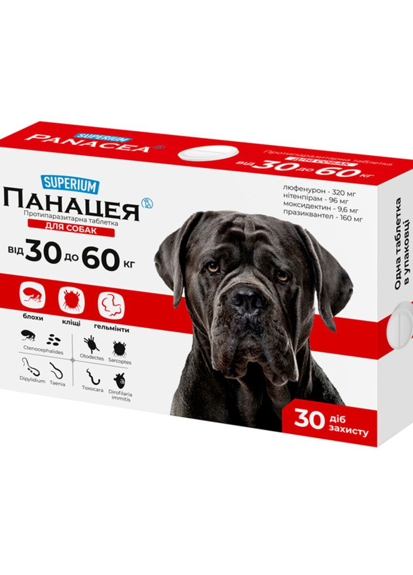 СУПЕРІУМ Панацея, протипаразитарна таблетка для собак, 30-60 кг Superium (276470532)