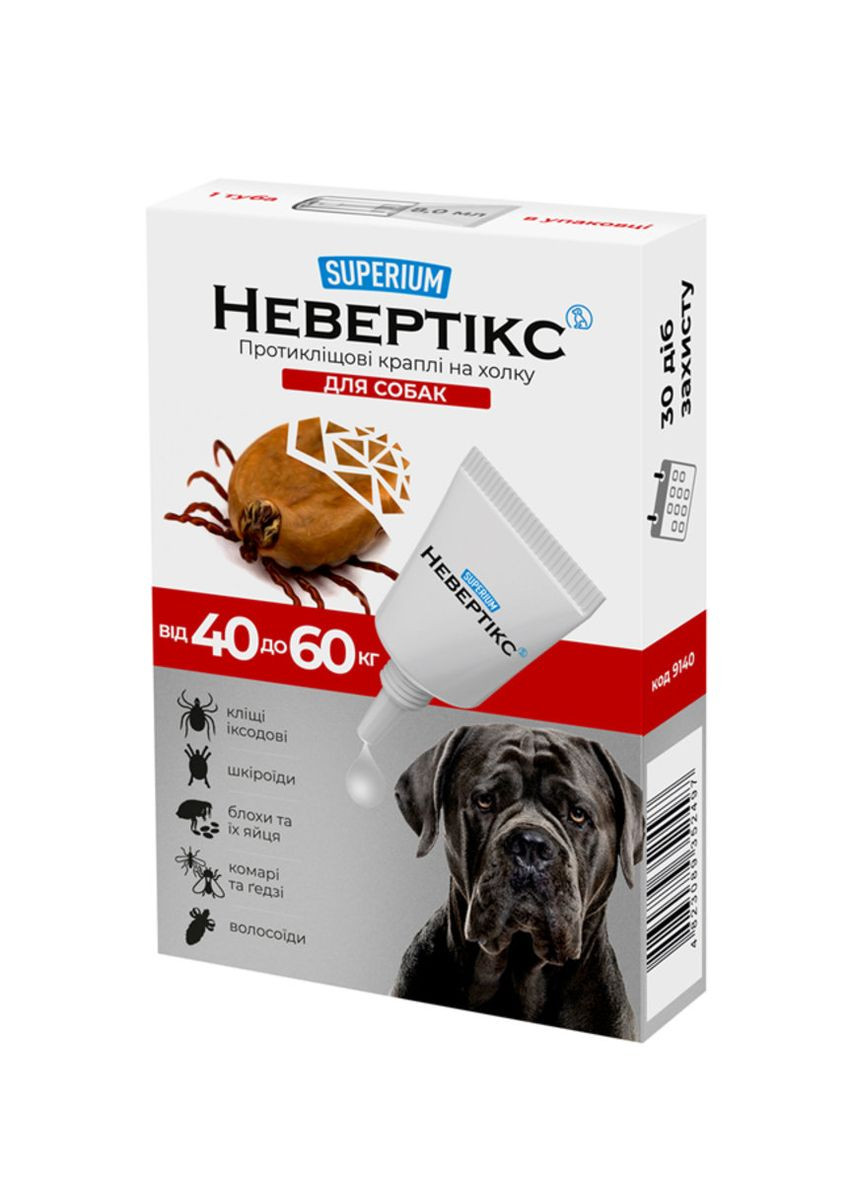 СУПЕРИУМ Невертикс, противоклещевые капли на холке для собак, >40 кг Superium (276470548)