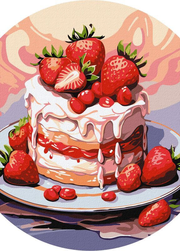 Картина по номерам Клубничный торт ©art_selena_ua 39x39 KHO-R1031 круглый подрамник(диаметр 33) Идейка Ідейка (276462024)