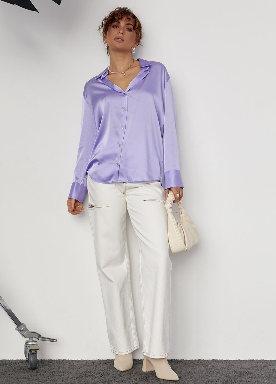 Фіолетова демісезонна шовкова блуза на гудзиках Lurex
