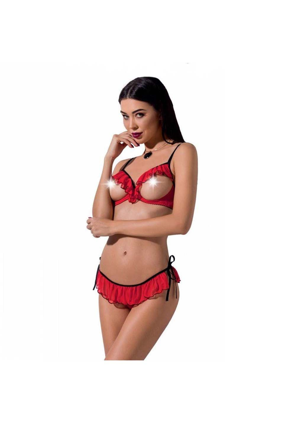 Червоний демісезонний комплект білизни cherry set with open bra exclusive Passion
