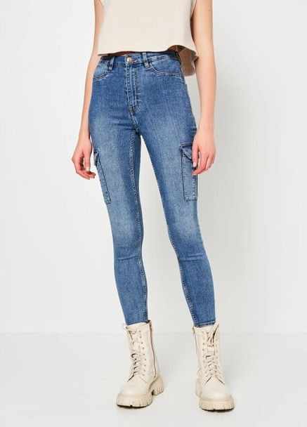 Вузькі джинси високої карго Синій Денім Демісезон H&M - (276534642)
