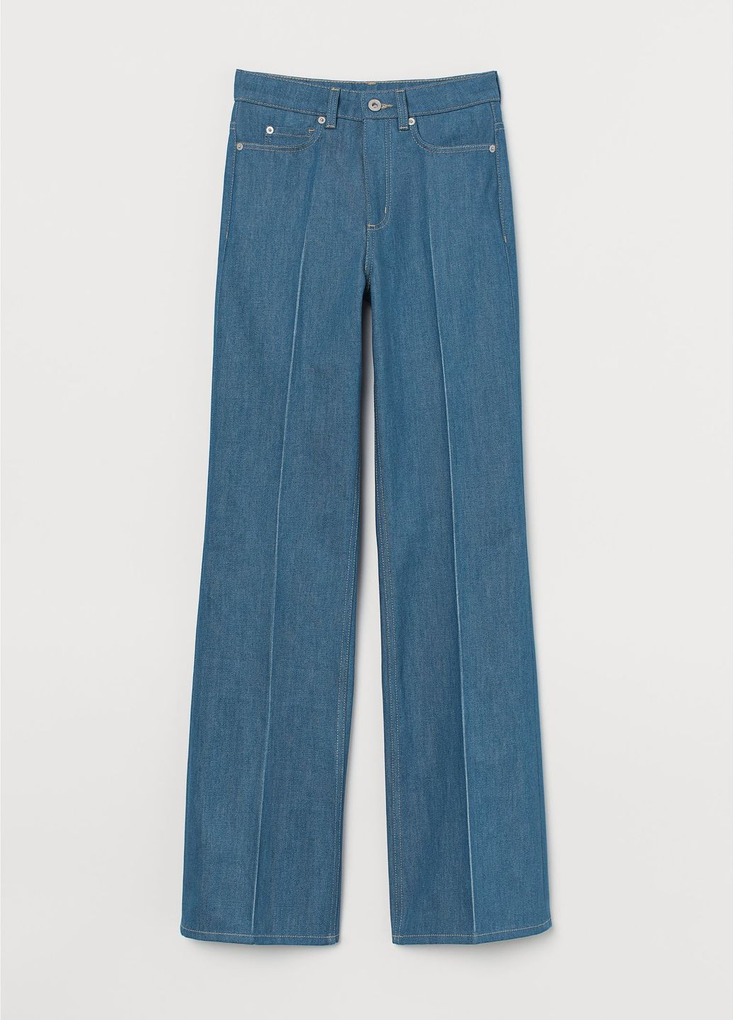 Высокие широкие джинсы Голубой Деним Демисезон H&M - (276534658)