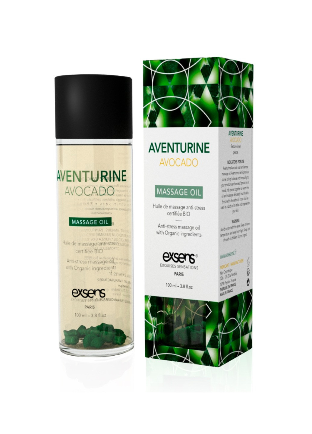 Масажна олія Aventurine Avocado (антистрес з авантюрином) 100мл, натуральна Exsens (276594425)