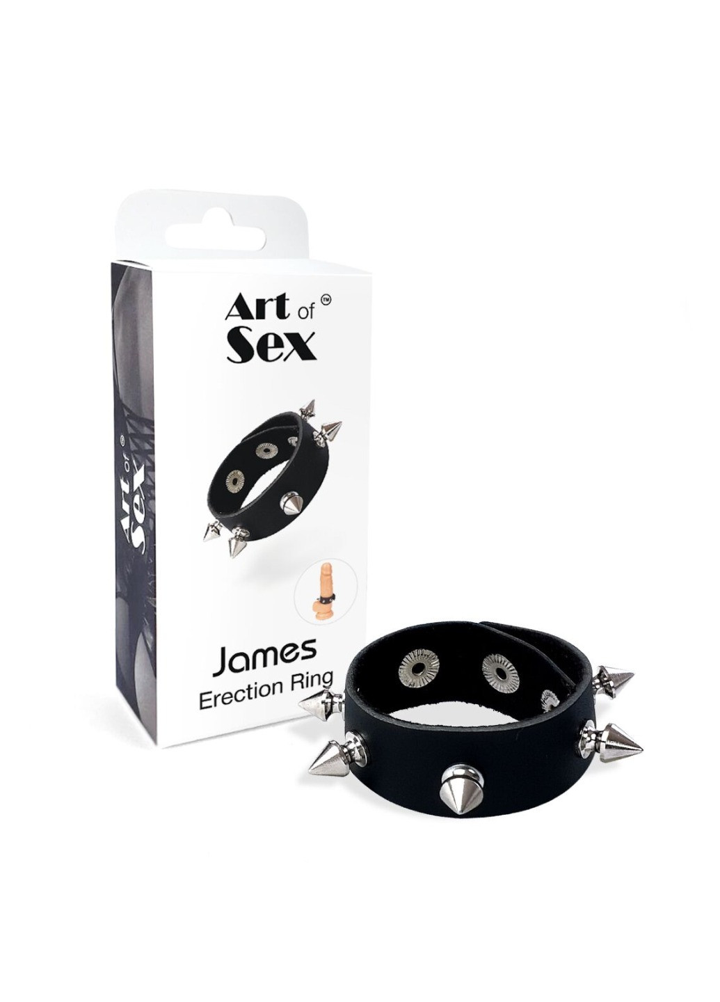 Эрекционное кольцо с шипами из натуральной кожи - James, цвет Черный Art of Sex (276594458)