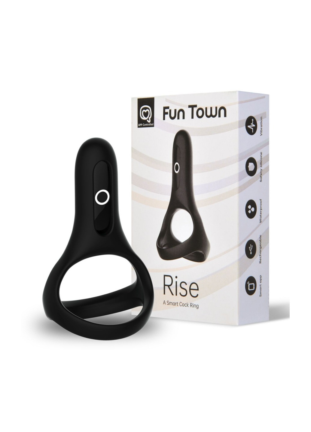 Двойное эрекционное кольцо Rise Black, управление со смартфона Fun Town (276594475)