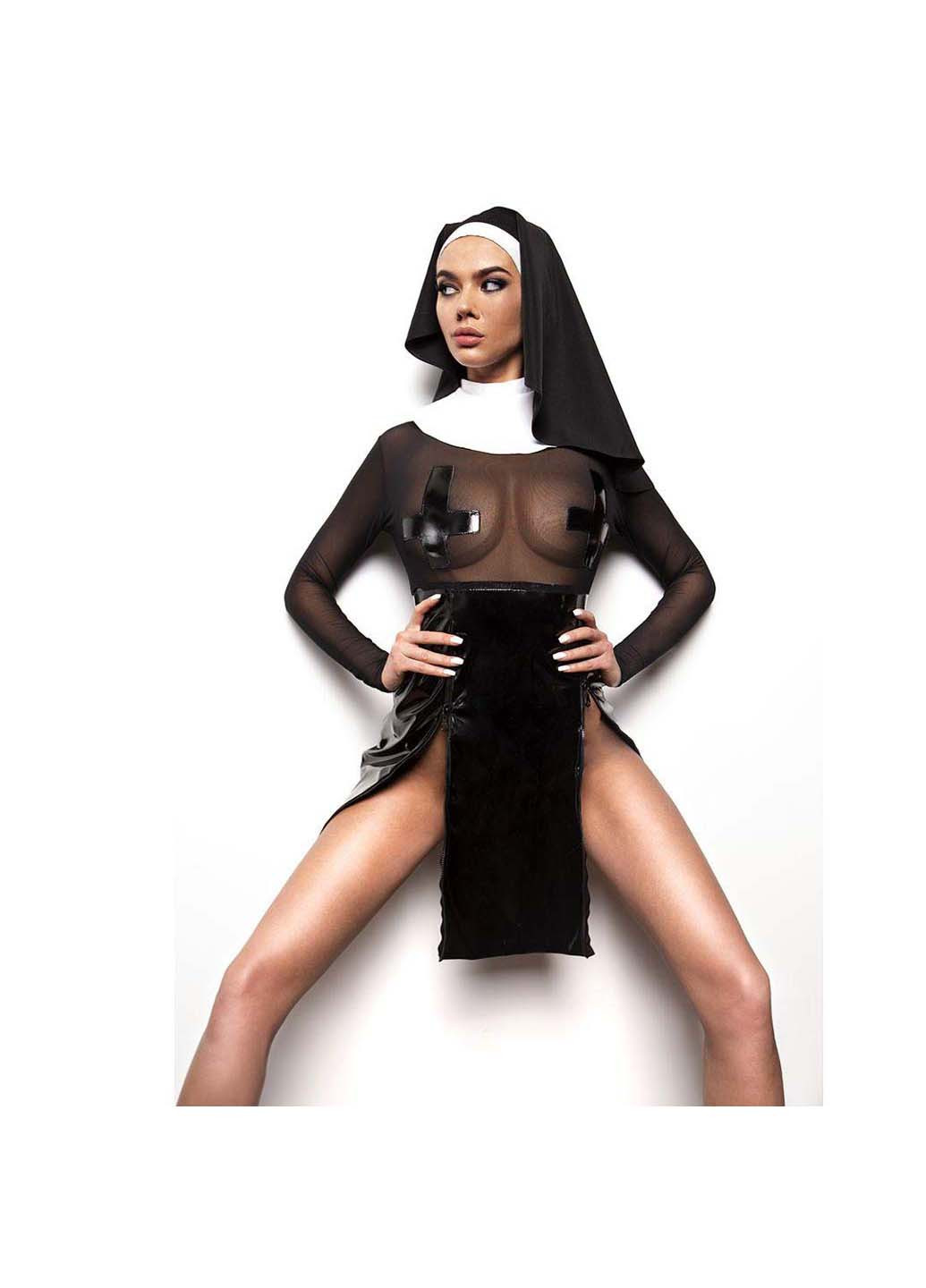 Черный демисезонный эротический костюм монашки скромница софи D&A