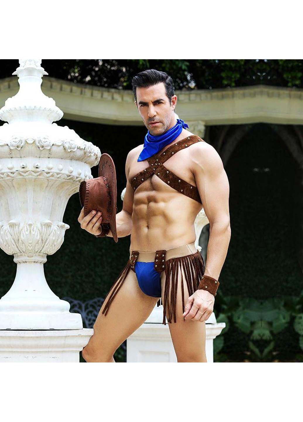 Коричневий демісезонний чоловічий еротичний костюм ковбоя влучний вебстер JSY