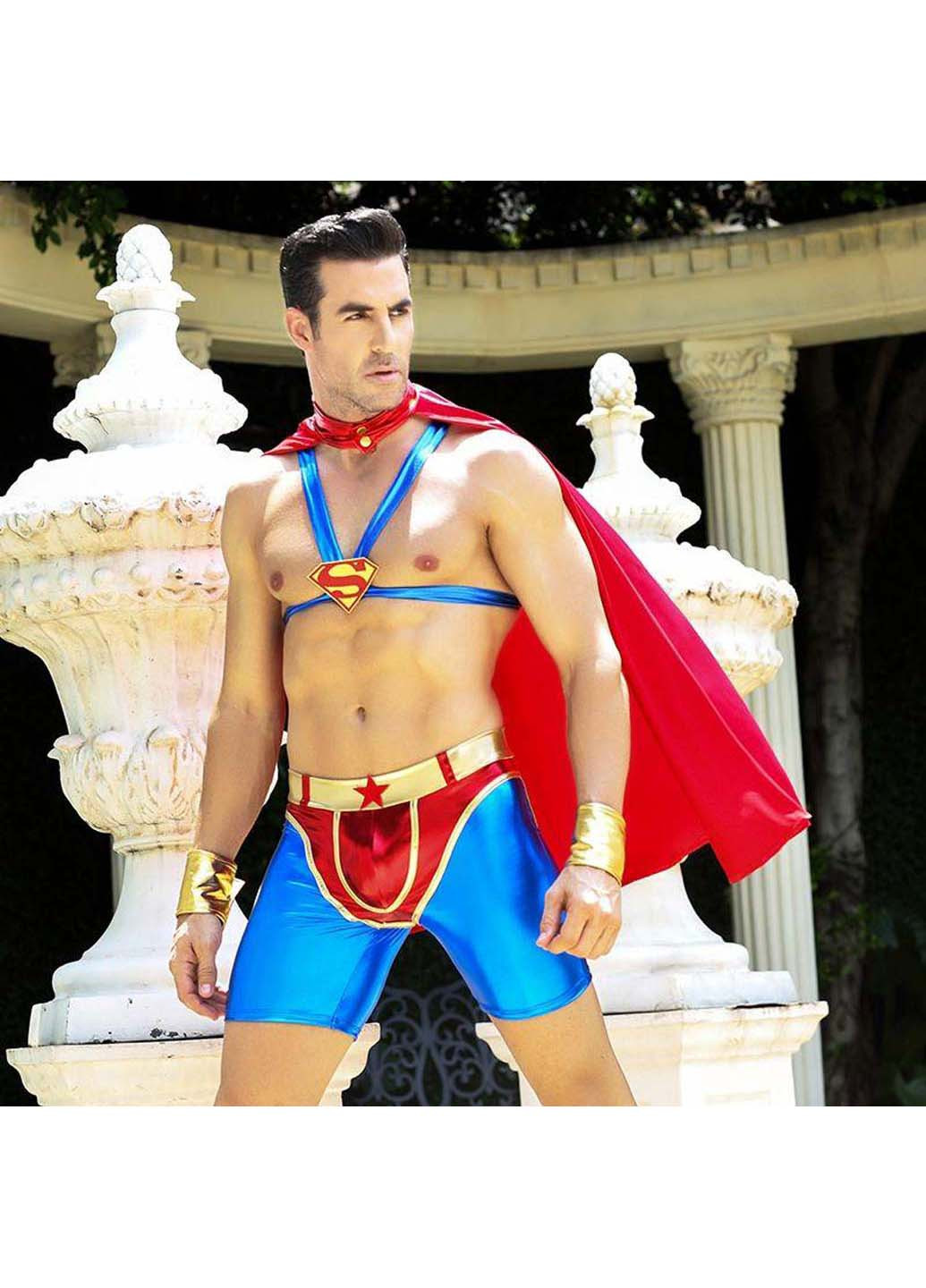 Синій демісезонний чоловічий еротичний костюм супермена готовий на все стів JSY