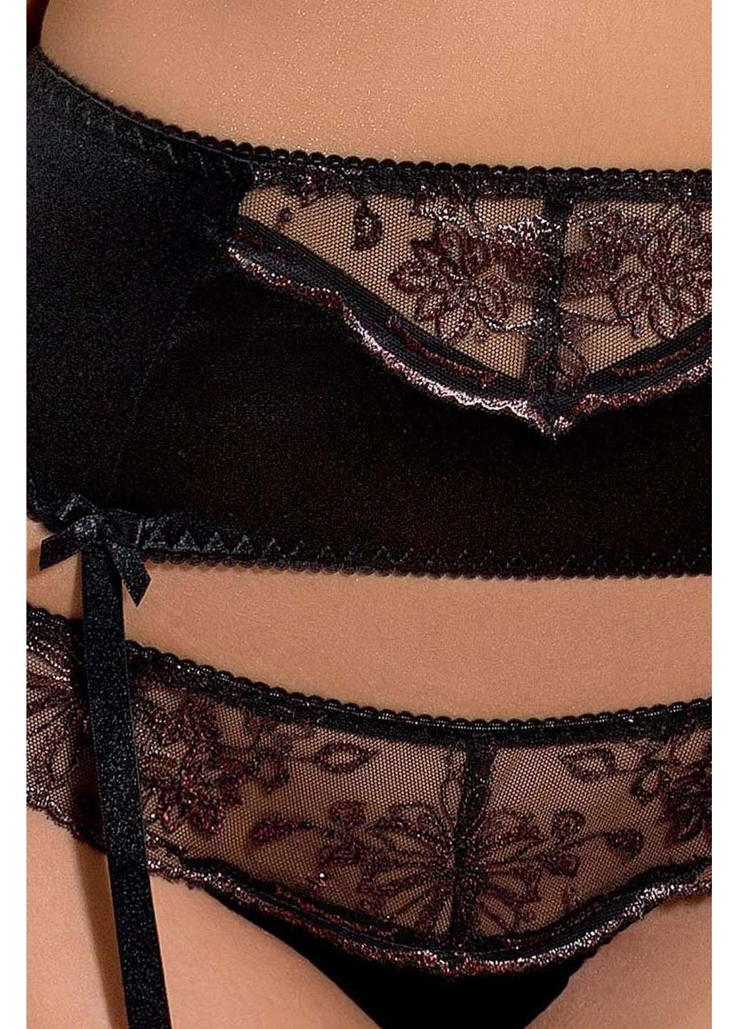 Черный демисезонный комплект белья и поясок для чулок brida set with open bra Passion
