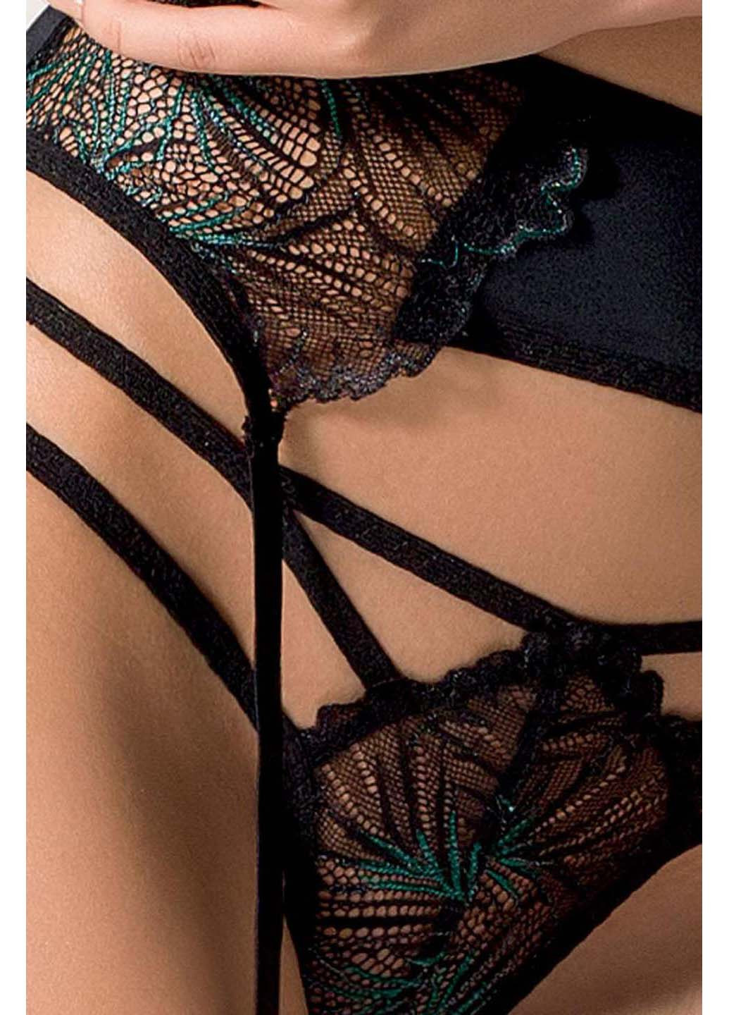 Черный демисезонный комплект белья и пояс для чулок floris set Passion