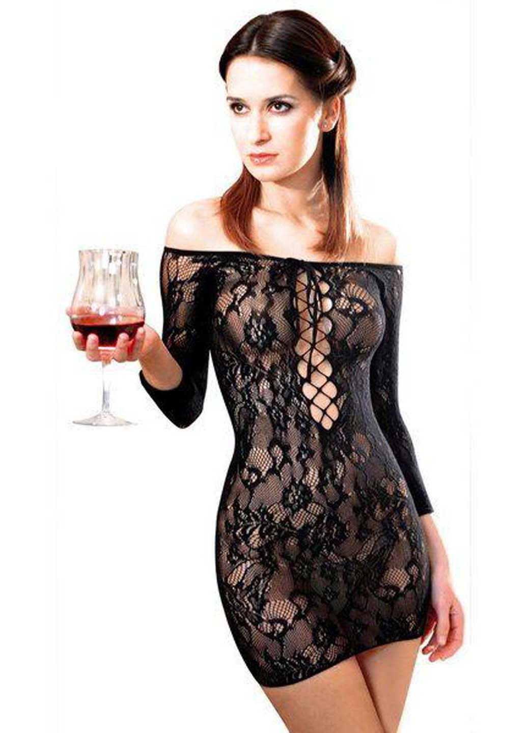 Чорна відвертий сукня сітка fetish dinner Anne De Ales