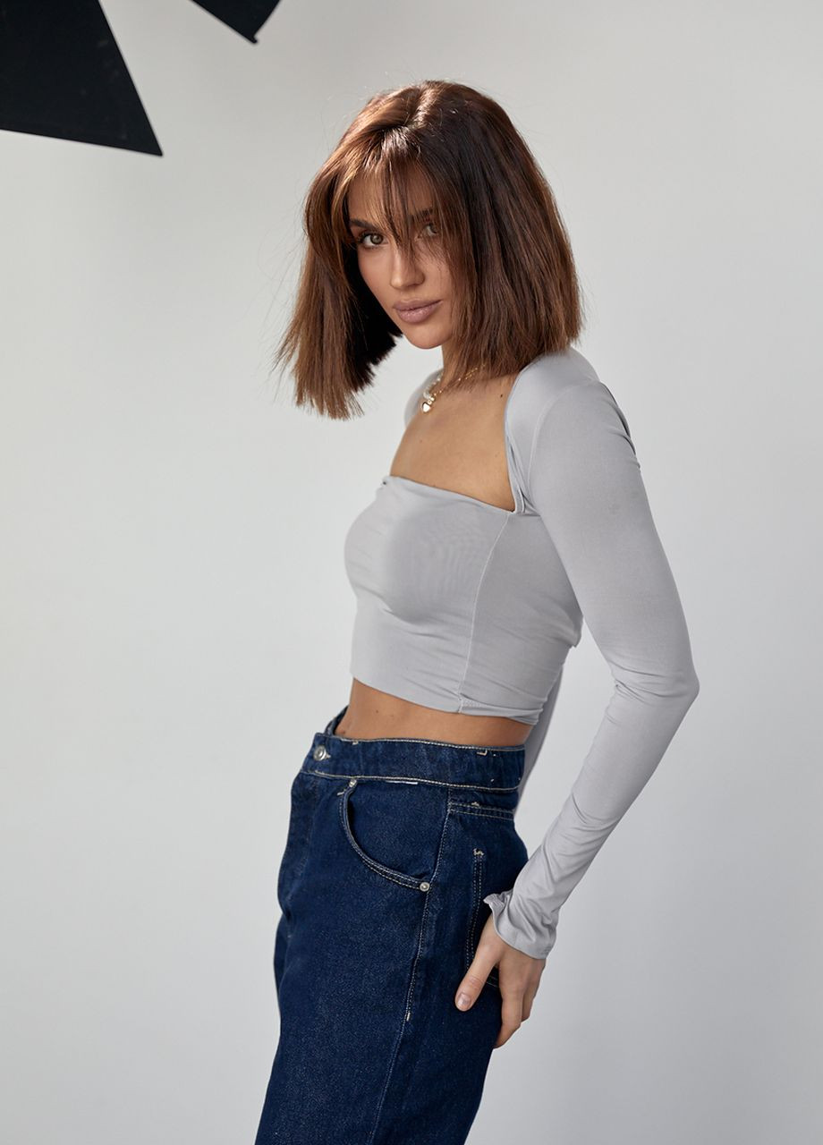 Эластичный кроп-топ с вырезом каре Lurex (276711601)