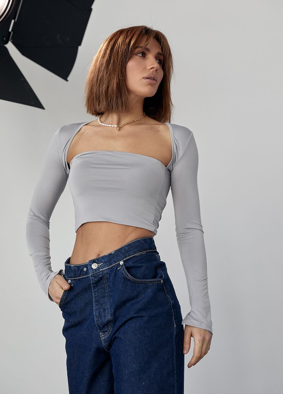 Эластичный кроп-топ с вырезом каре Lurex (276711601)