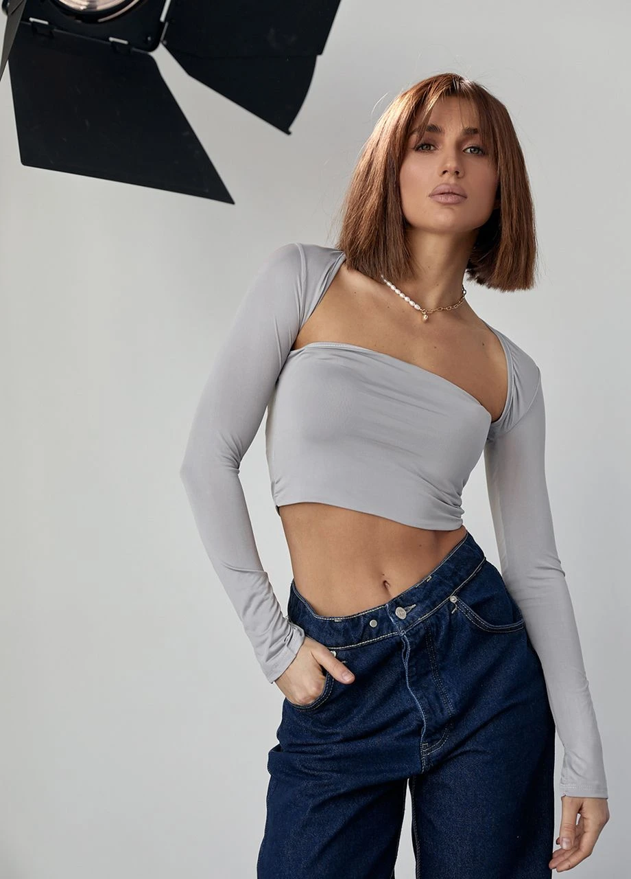 Эластичный кроп-топ с вырезом каре Lurex (276711601)