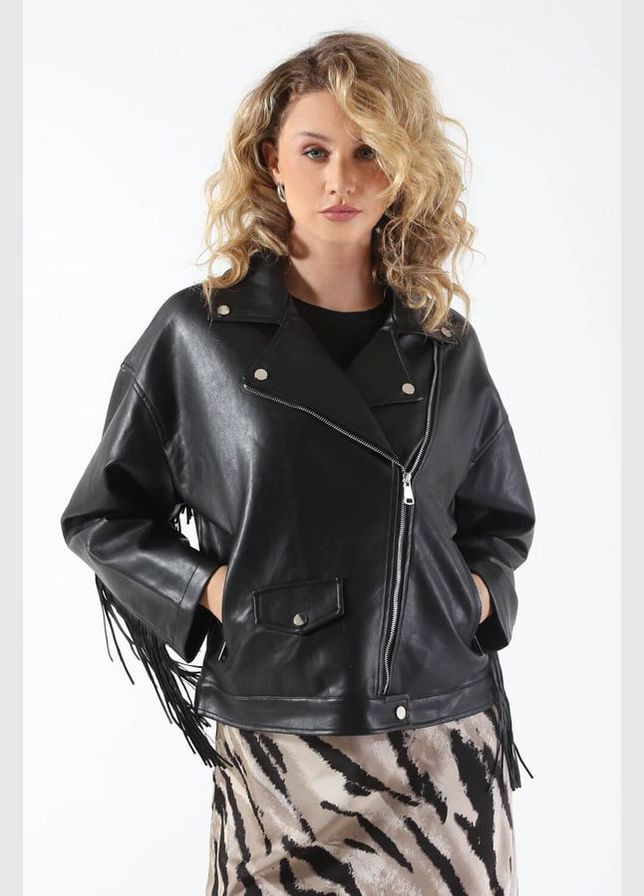 Черная демисезонная куртка байкерская Copperose