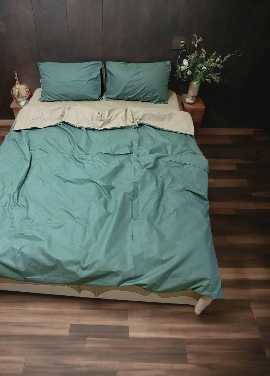 Постільна білизна бавовняна Однотонна Двоспальна Простирадло на гумці 160x200х20 Бязь Хакі 50 х 70 No Brand (276974893)