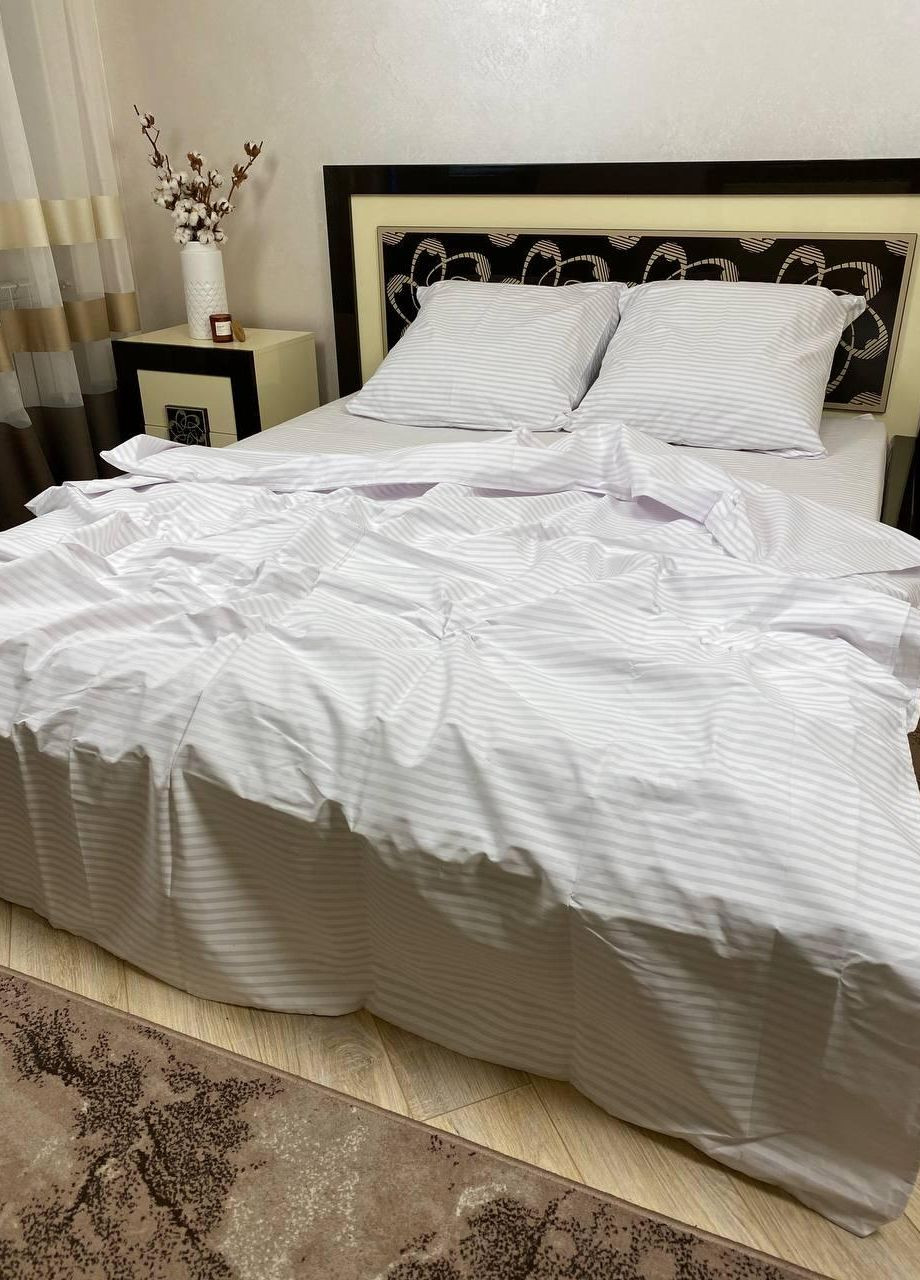 Постільна білизна бавовняна в Смужку Євро Простирадло на гумці 160x200х20 Бязь Біла 50 х 70 No Brand (276974138)